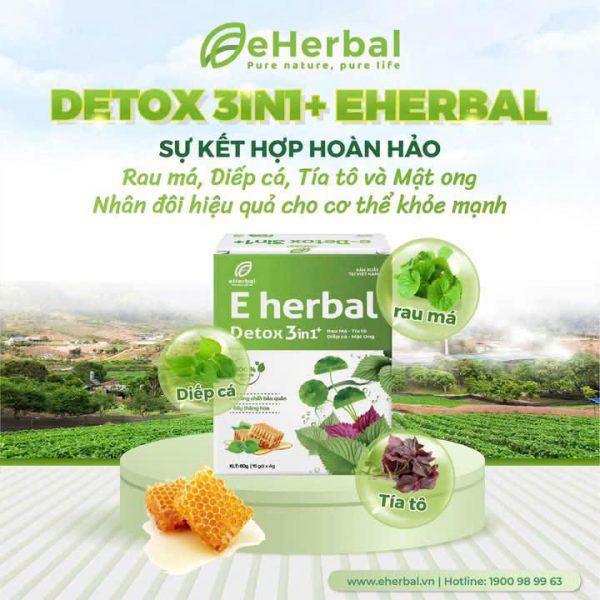 Detox 3in1+ Eherbal (Rau má, Diếp cá, Tía tô - Mật ong)