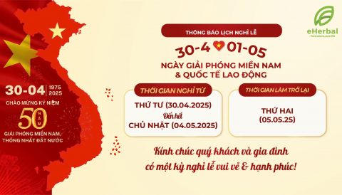 eHerbal trân trọng thông báo lịch nghỉ lễ 30/4 & 1/5